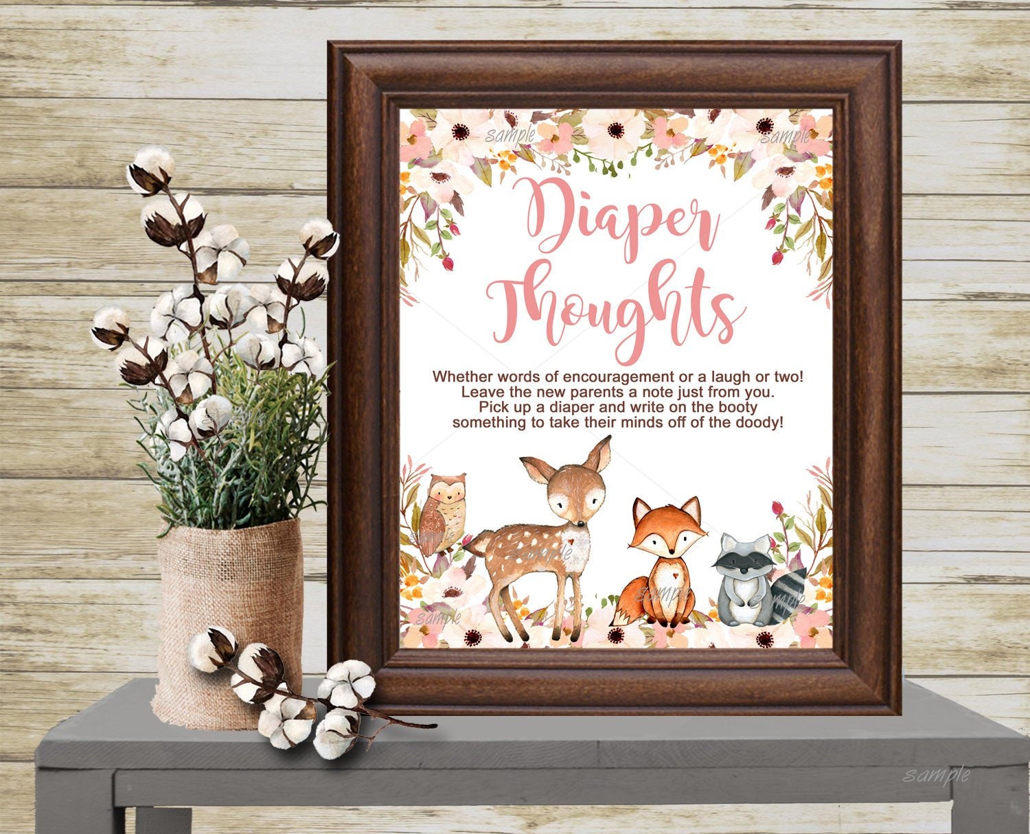 Girl Woodland Baby Shower Diaper Thoughts Game Late Night | Etsy