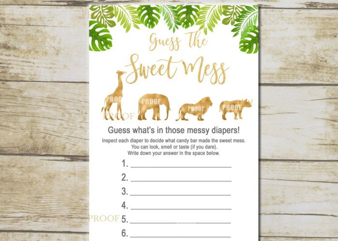 Gold Safari Baby Shower Game Guess the Sweet Mess Jungle Baby - Etsy