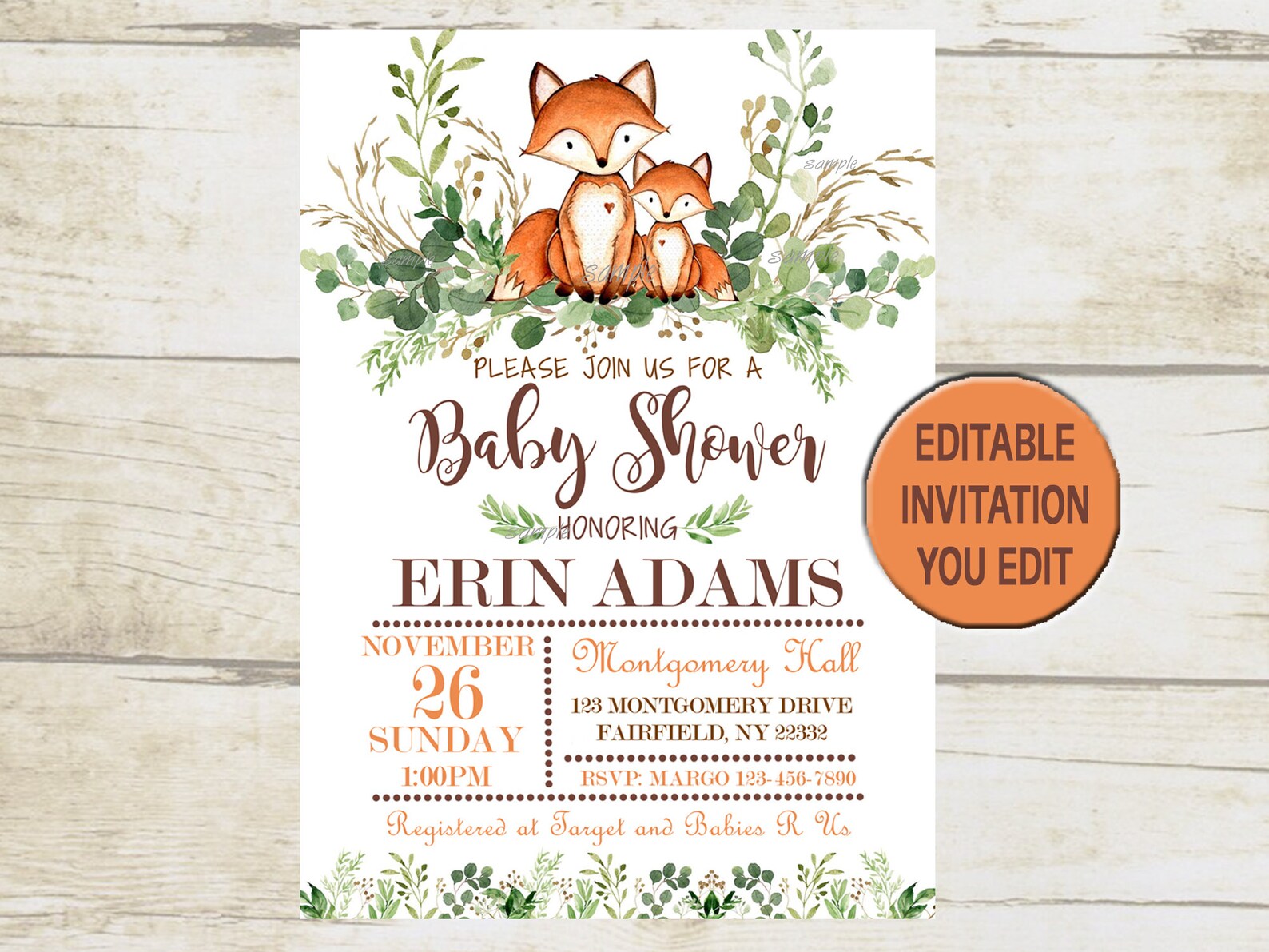 Fox Baby Shower Invitation Template Editable Invite Neutral - Etsy