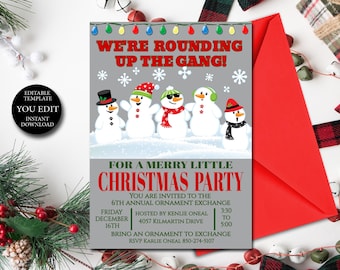 Christmas Party Invitation, Snowman Funny Holiday exchange Editable digital template, YOU EDIT, Printable Invitation, Instant Download 169