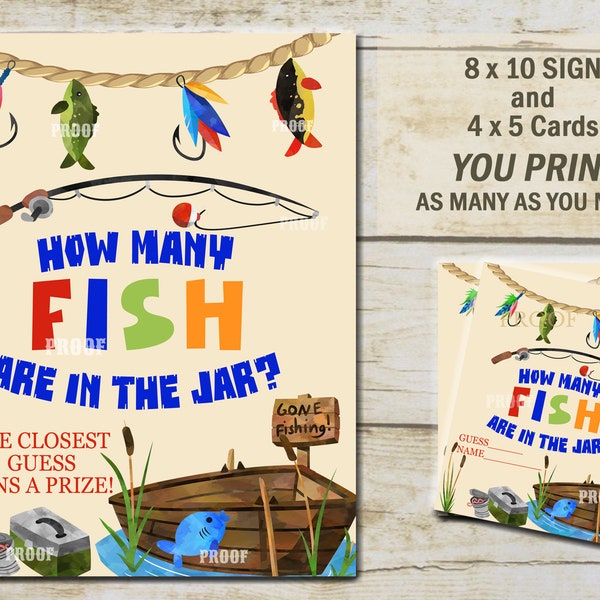 Fishing Baby Shower Game, Guess How Many Fish In the Jar, Little fisherman baby shower Game Sign, Reel Excited, INSTANT DOWNLOAD P7