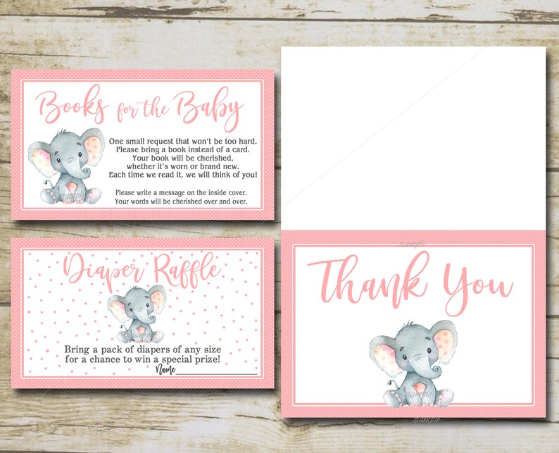 Elephant Baby Shower Invitation Kit Pink Editable Invite Etsy