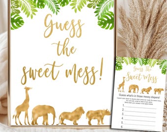 Gold Safari Baby Shower game Guess the Sweet Mess, Jungle Baby Shower Game - Gold Safari Baby Shower Sweet Mess INSTANT DOWNLOAD  P33