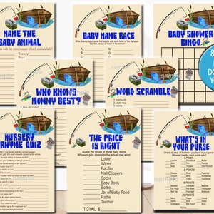 Fishing Baby Shower Game Package, 8 Printable Games, Reel Excited Baby Boy, Rustic Catch Fish Baby Shower Game pack, Instant Download P7