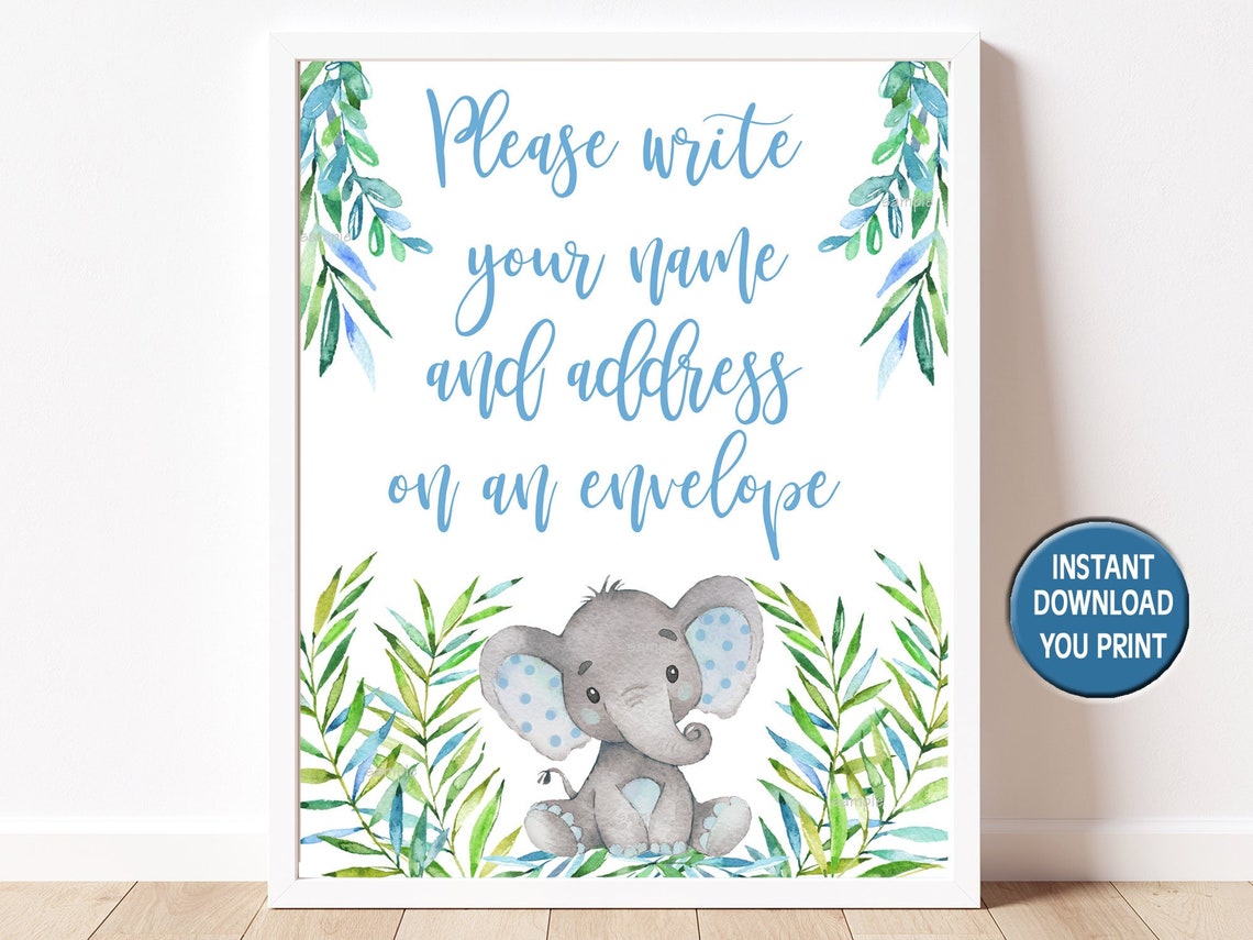 Blue Elephant Sign Blue Elephant Name and Address Sign, Boy Elephant Baby Shower Sign ...