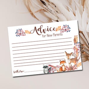 Woodland Advice for Parents-kaart, afdrukbare advieskaarten voor ouders, advies voor nieuwe ouders INSTANT DOWNLOAD P01
