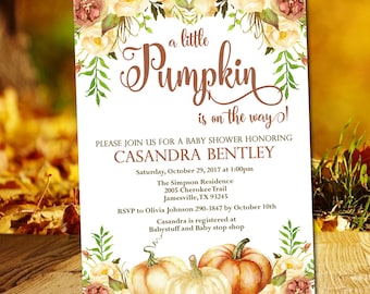 Faire-part de baby shower citrouille, modèle modifiable, invitation imprimable instantanée de baby shower de petite citrouille automne automne P100