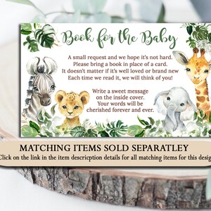 Peut inclure: Une carte blanche avec des feuilles vertes et des illustrations d'animaux. Le texte indique "Book for the Baby". Une petite demande et nous esp&eacute;rons que ce n'est pas difficile. Veuillez apporter un livre &agrave; la place d'une carte. Peu importe qu'il soit bien aim&eacute; ou neuf. Chaque fois que nous le lisons, nous penserons &agrave; vous ! &Eacute;crivez un message doux sur la couverture int&eacute;rieure. Vos mots seront ch&eacute;ris pour toujours et &agrave; jamais. Articles assortis vendus s&eacute;par&eacute;ment. Cliquez sur le lien dans les d&eacute;tails de la description de l'article pour tous les articles assortis de ce design.
