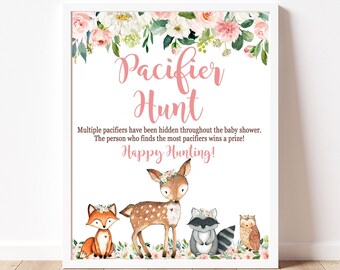 Trail mix Bar Sign Woodland Baby Shower table sign, Forest Animal Baby Shower, Floral Girl woodland INSTANT DOWNLOAD matches invitation P116