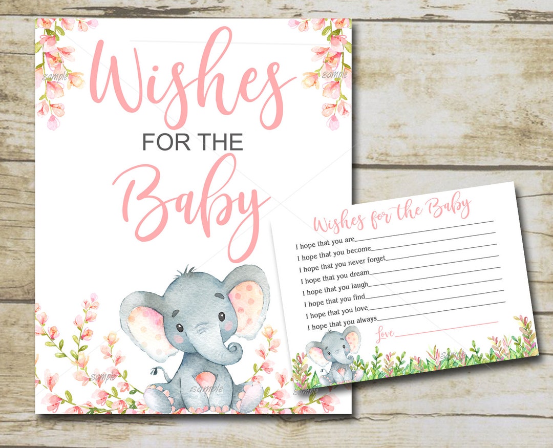 Girl Elephant Baby Shower, Pink Floral Wishes for Baby Sign & Card ...
