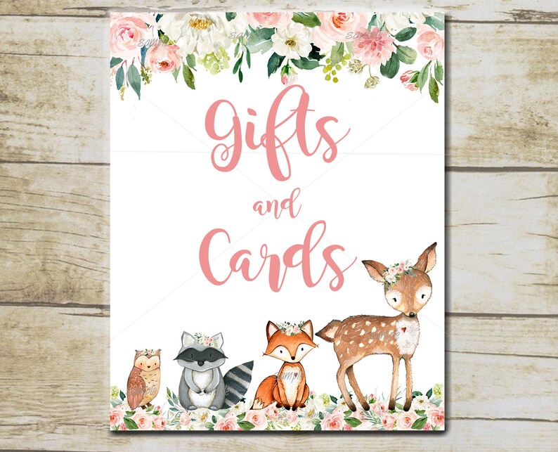 Girl Woodland Baby Shower Cards and Gifts Sign Card Table Etsy
