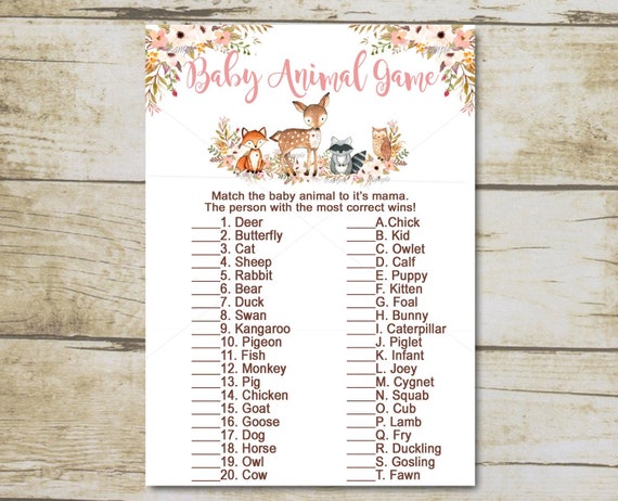Girl Woodland Baby Shower Game Baby Animal Game Girl Etsy Girl Woodland Baby Shower Game Baby Animal Game Girl Etsy