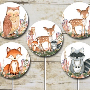 Woodland Baby Shower Cupcake toppers, Forest Animal Baby Shower labels, Woodland douche decoratie, Afdrukbare INSTANT DOWNLOAD P01