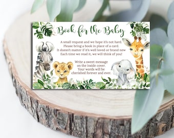 Libro de safari para tarjeta de bienvenida de bebé, tarjeta de bienvenida para bebé con animales de la selva, invitación, descarga instantánea imprimible P155