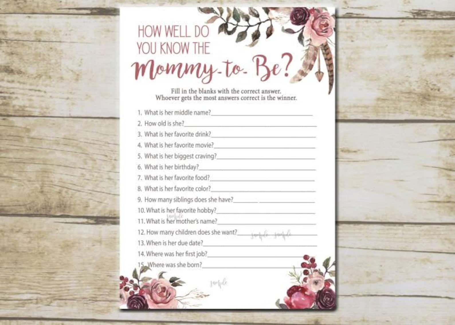 How Well Do You Know Mommy Baby Shower Game Who Knows Mommy Etsy
