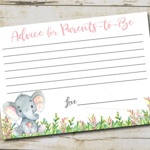Tarjeta de Consejos de Elefantes para Padres, tarjetas de consejos para padres imprimibles, Consejos de elefantes de niña rosa para nuevos padres DESCARGA INSTANTE P292