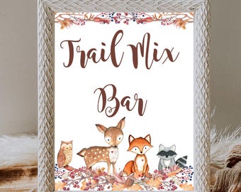 Trail mix Bar Sign Woodland Baby Shower party decorations table sign, Forest Animal Baby Shower, Baby Shower Game / INSTANT DOWNLOAD P01
