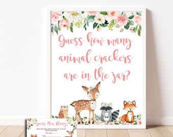 Girl Woodland Baby Shower Guess How Many Animals Guessing Game, Printable Woodland Animals Forest Animals Baby Shower INSTANT DOWNLOAD P116