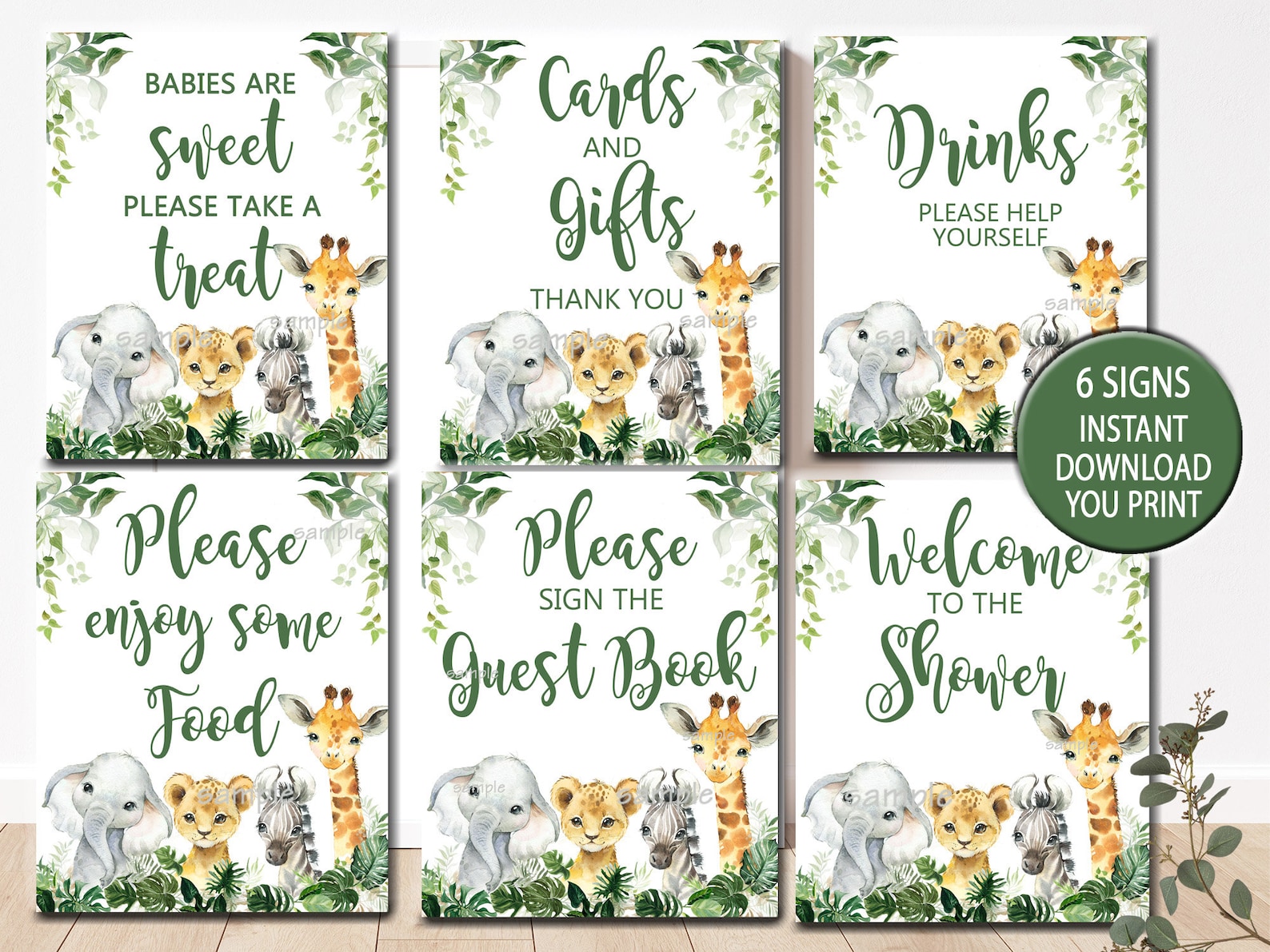 Safari Baby Shower Signs 6 Printable Jungle Table Signs Oh Etsy
