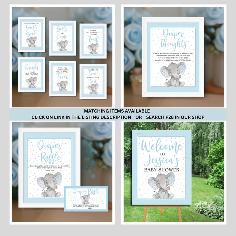 Boy Elephant Baby Shower Game, Word Search Game, Blue Elephant boy baby shower, Safari Baby shower Printable Instant Download P28 image 3