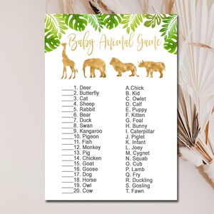 Gold Safari Baby Shower Game, Baby Animal Game, Gold Jungle Safari animals game quiz, name the animals, Printable Instant Download P33