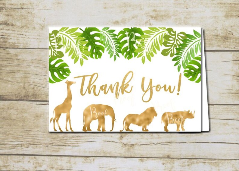 Safari Thank Cards Jungle Thank You Cards Printable Greenery Etsy