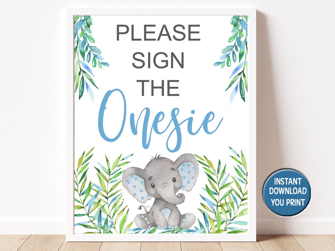 Blue Elephant Sign Elephant Sign the Onesie Sign, Blue Elephant Baby Shower Onesie Guest ...