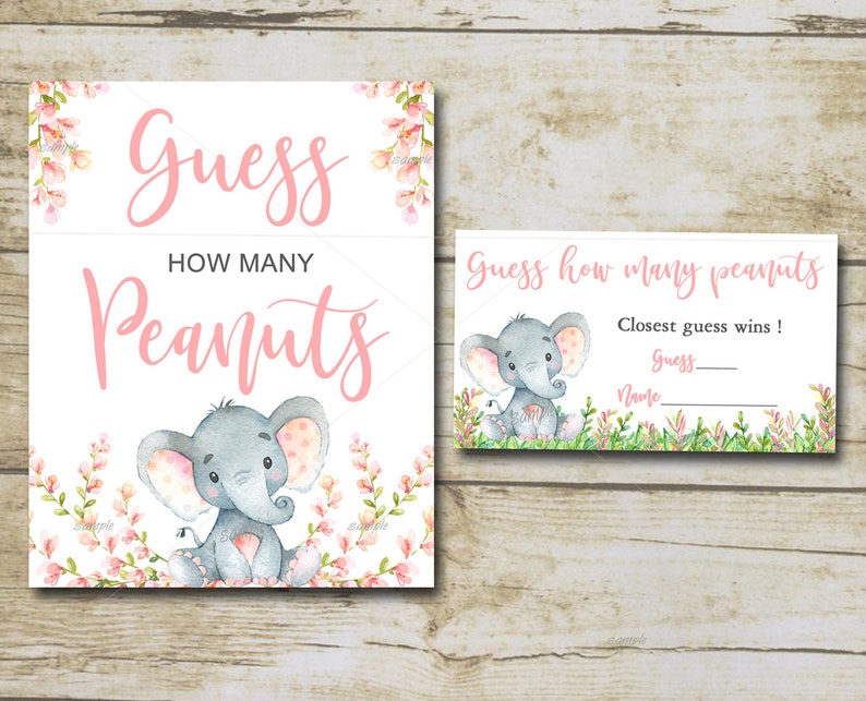 Girl Elephant Peanuts Guessing Game Printable Guess How Many - Etsy
