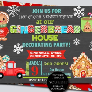 Editable Christmas Party Invitation, Gingerbread House Invite, Gingerbread Cookie Party, Kids Christmas Party Invitation, Classroom Party