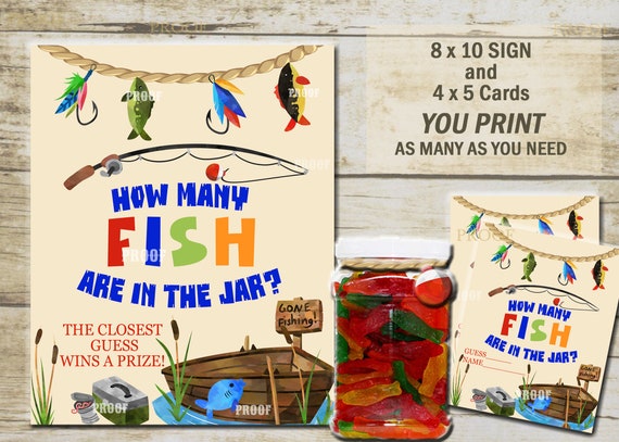 Fishing Baby Shower Game, Guess How Many Fish in the Jar, Little