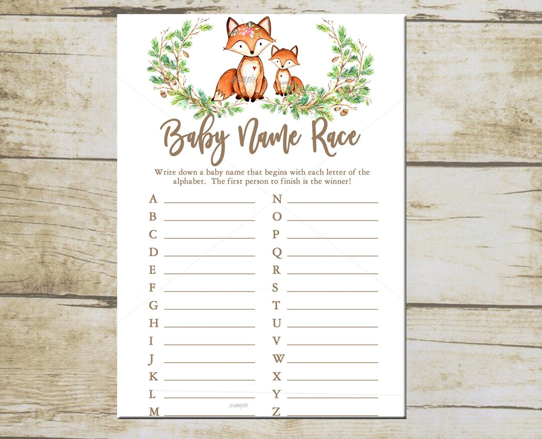 Little Fox Baby Shower Game Baby Names Race Game Woodland Etsy