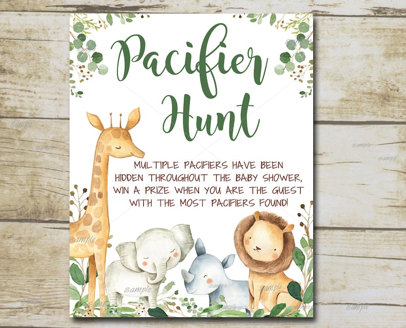 Safari Jungle Pacifier Hunt game Sign Printable gender | Etsy