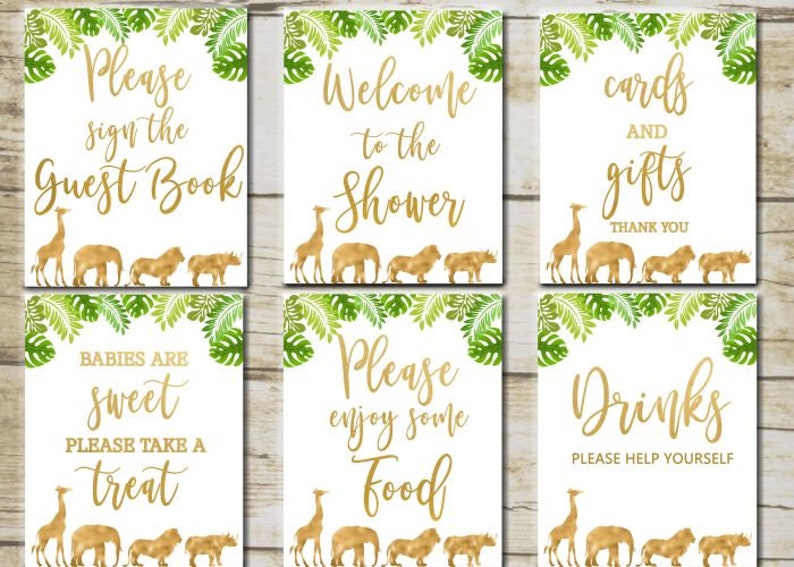 Gold Safari Baby Shower Signs 6 Printable Table Signs Safari Etsy