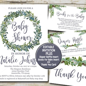 Botanical Greenery Baby Shower invitation Kit, Editable invite, Baby Shower Invitation Greenery Baby Shower Suite,INSTANT DOWNLOAD P5