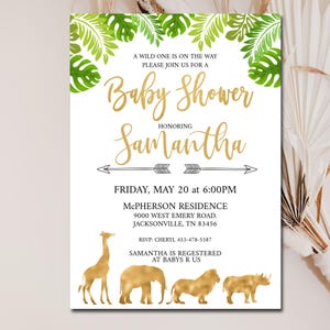 Jungle Animal Baby Shower Invitation template, Editable You Edit, Gold safari Baby Shower, Greenery Safari baby shower, INSTANT DOWNLOAD P33