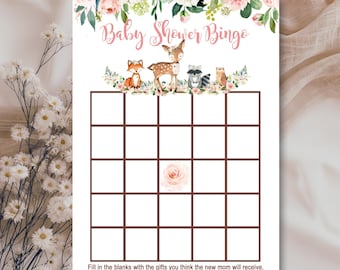 Woodland baby shower bingo game, Bingo cards, Woodland animals, Printable Instant download digital file, P116