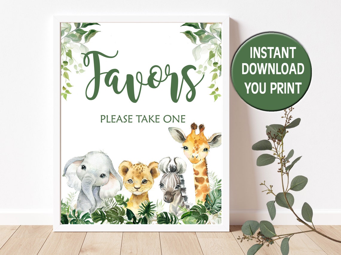 Safari Baby Shower Favor Table Sign Greenery Jungle Animal Etsy