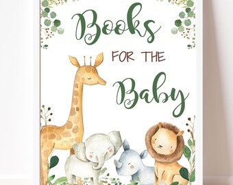 Libros de baby shower de safari para letreros de bebé, letreros de mesa, letreros de animales de la jungla de género neutro, descarga instantánea que combina con la invitación P124