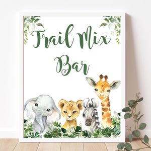 Safari Baby Shower Trail Mix Bar Sign, Jungle Greenery Table Sign, Jungle Baby Shower Table Sign INSTANT DOWNLOAD P155
