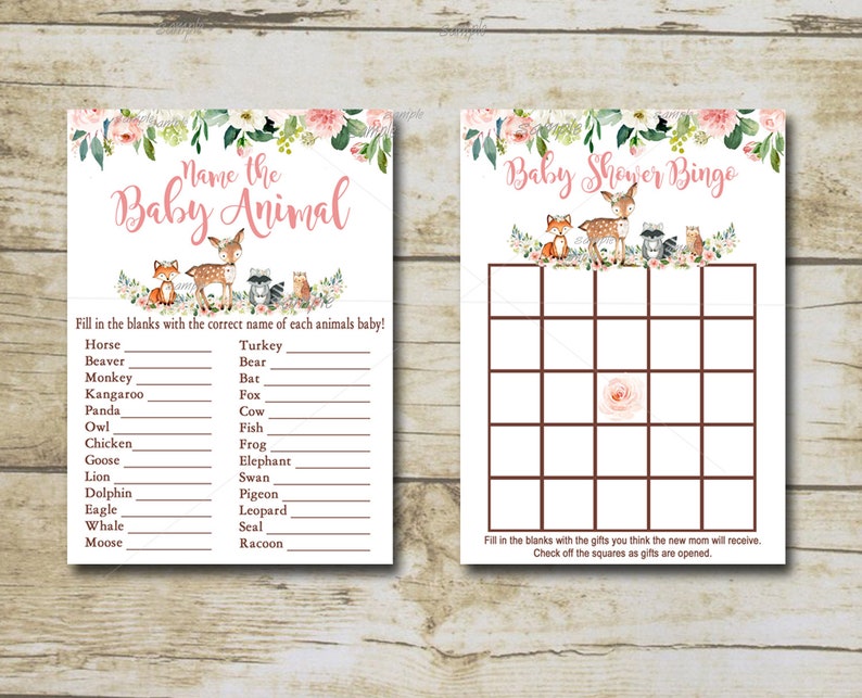 printable Instant Download P116 Pink forest animals Baby Shower Game party pack Woodland Baby Shower Girl Game Package 8 Printable Games