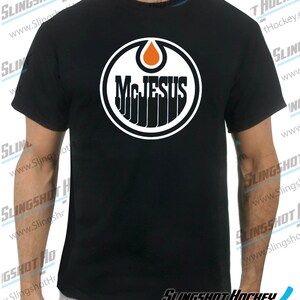 McJesus Hockey Black T-Shirt Funny Hockey Shirt by Slingshot Hockey