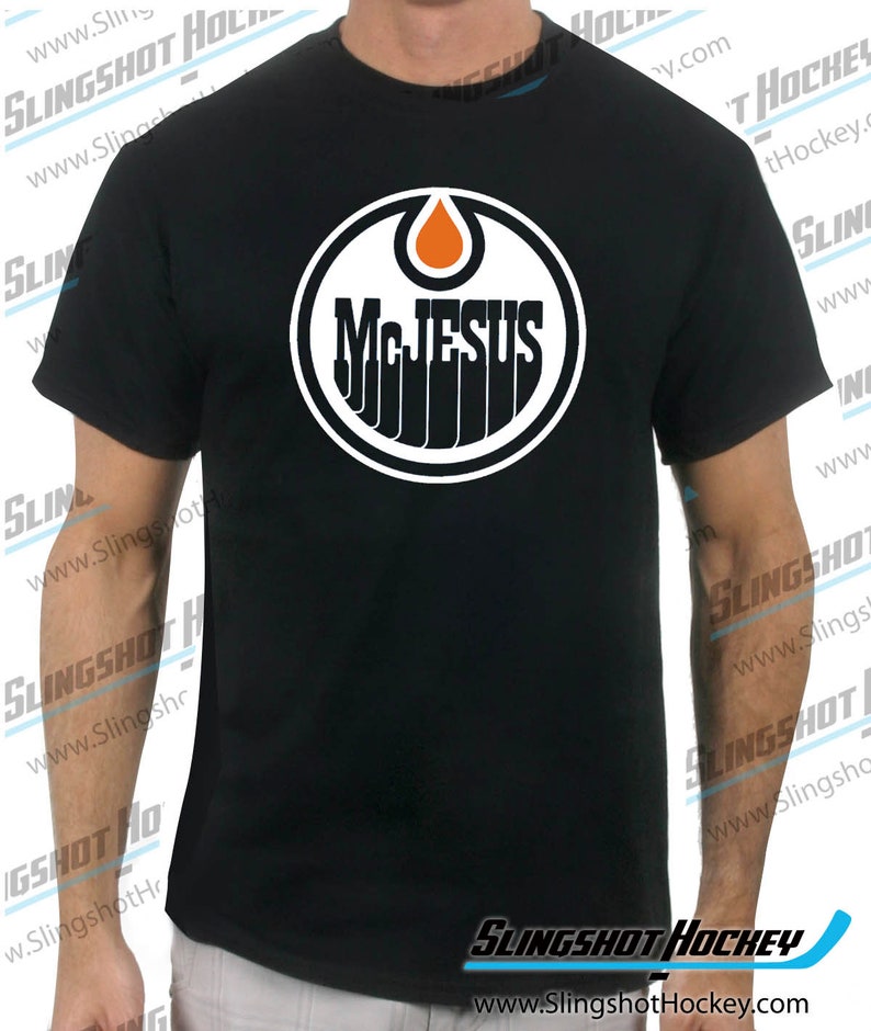 McJesus Hockey Black T-Shirt Funny Hockey Shirt by Slingshot Hockey