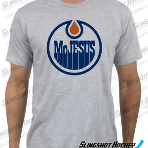 McJesus Hockey Heather Grey T-Shirt Funny Hockey Shirt by Slingshot Hockey