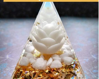 White quartz flower orgonite pyramid