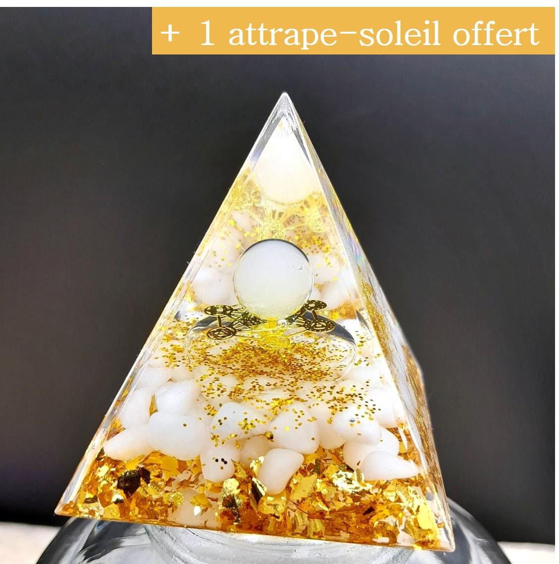 Orgonite pyramid white quartz bead