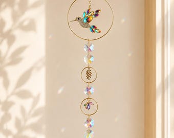 Attrape-Soleil Colibri en cristal – Suspension Murale, Décoration Fenêtre Bohème, Capteur de Lumière Arc-en-Ciel, Cadeau zen