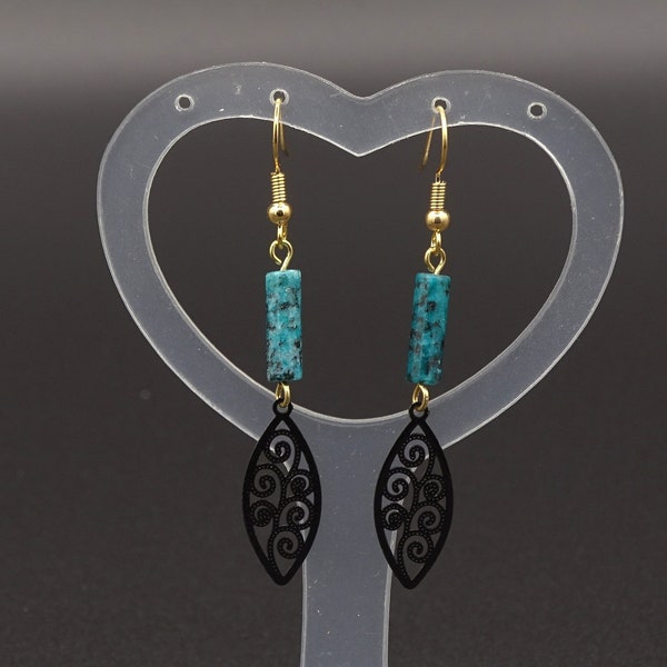 Boucles d'oreilles pendantes perle jaspe verte