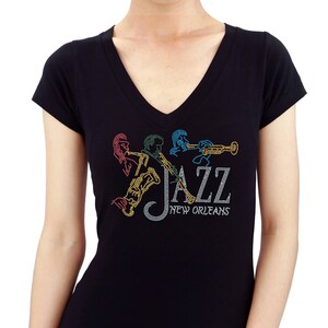 New orleans 3men Jazz Rhinestone stud bling woman Girl Tshirts top tee lady shirts