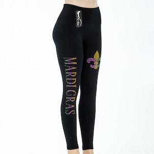 Mardi Gras 3 colors rhinestone words with  Fleur de lis bling  bling  woman&#39;s leggings pants active wear gift for mom gift for daughter