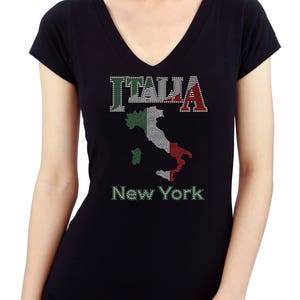 Italien-Karte mit New York-Strass-Nieten Bling Damen-Mädchen-T-Shirt Top-Damen-T-Shirt